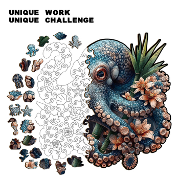 Drveni puzzle u obliku hobotnice, plosnati puzzle visoke težine, višenamjenski, pogodan za DIY i prilagodbe.