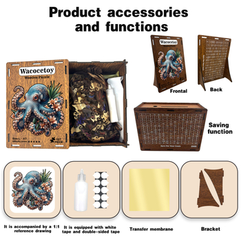 Drveni puzzle u obliku hobotnice, plosnati puzzle visoke težine, višenamjenski, pogodan za DIY i prilagodbe.