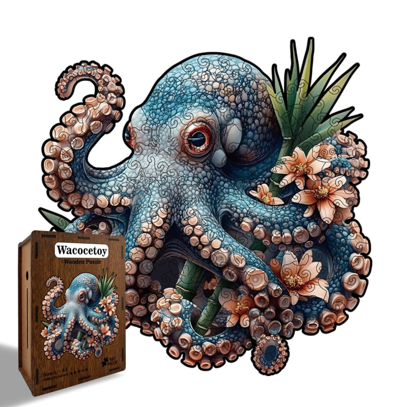 Drveni puzzle u obliku hobotnice, plosnati puzzle visoke težine, višenamjenski, pogodan za DIY i prilagodbe.