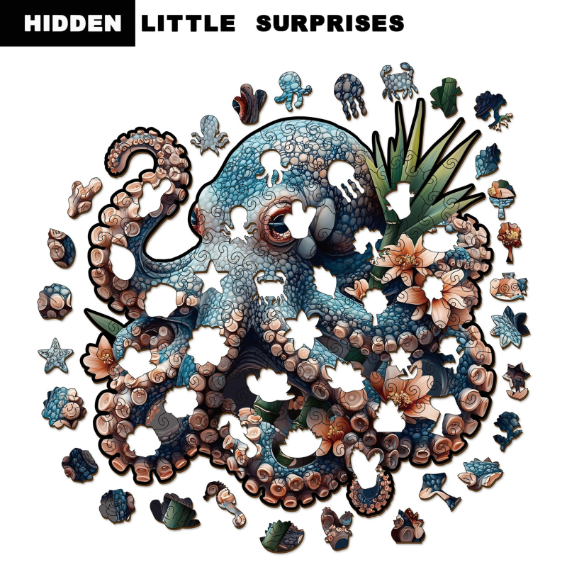 Drveni puzzle u obliku hobotnice, plosnati puzzle visoke težine, višenamjenski, pogodan za DIY i prilagodbe.