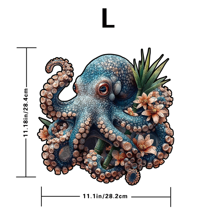 Drveni puzzle u obliku hobotnice, plosnati puzzle visoke težine, višenamjenski, pogodan za DIY i prilagodbe.