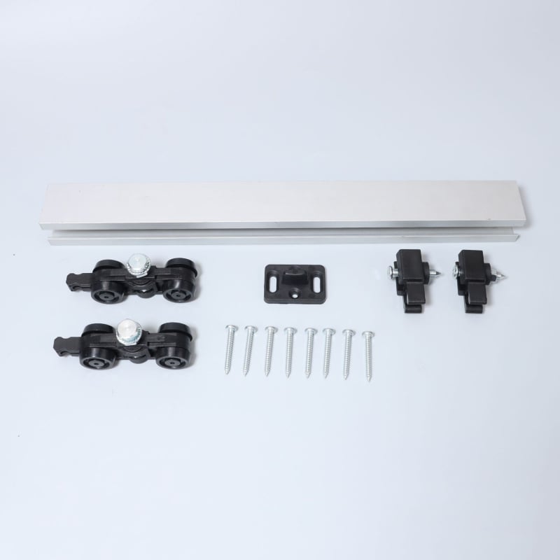Al-03 set koloturnih kotačića za klizna vrata s tračnicom duljine 2000 mm, aluminij i plastika, nosivost 60 kg, za drvena vrata