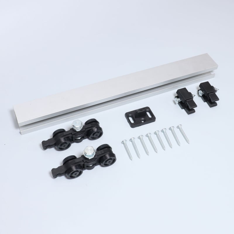 Al-03 set koloturnih kotačića za klizna vrata s tračnicom duljine 2000 mm, aluminij i plastika, nosivost 60 kg, za drvena vrata