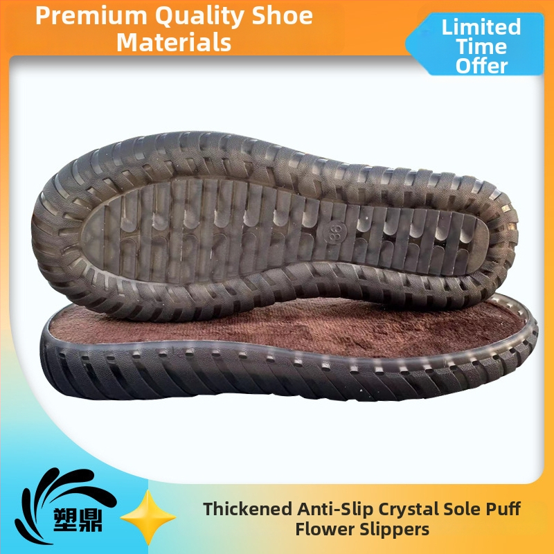 Háčkované papuče s kvietkami a krištáľovou podrážkou — PVC materiál, pletené z vlákna, Tendon Jelly akcent, celoročné, voľnočasový a elegantný štýl