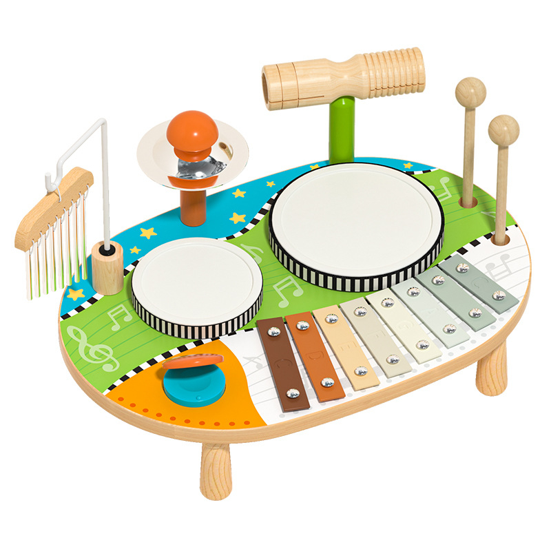 Tambur din lemn Montessori pentru educație timpurie, masă muzicală multifuncțională cu plăcuță sonoră, potrivit pentru copii de 4–6 ani