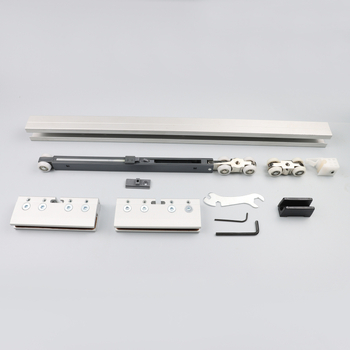 Sistem de role pentru ușă glisantă din sticlă, amortizare hidraulică, model Al0590, construcție din aluminiu + plastic, sarcină maximă 80 kg, stil modern minimalist