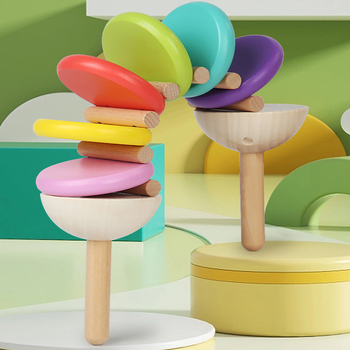 Dreveni dječji udarni instrument — duga u ruci, dvostruka ručka kastanjeta, edukativna igračka ranog odgoja (Materijal: drvo; Značka: Lihang Toys; Kategorija proizvoda: Kastanete; Dobna skupina: 0-3 godina)