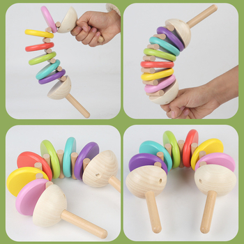 Dreveni dječji udarni instrument — duga u ruci, dvostruka ručka kastanjeta, edukativna igračka ranog odgoja (Materijal: drvo; Značka: Lihang Toys; Kategorija proizvoda: Kastanete; Dobna skupina: 0-3 godina)
