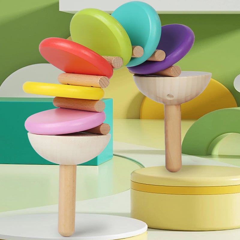 Dreveni dječji udarni instrument — duga u ruci, dvostruka ručka kastanjeta, edukativna igračka ranog odgoja (Materijal: drvo; Značka: Lihang Toys; Kategorija proizvoda: Kastanete; Dobna skupina: 0-3 godina)