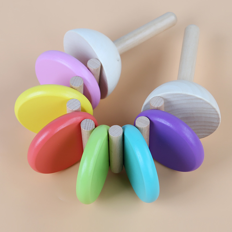 Dreveni dječji udarni instrument — duga u ruci, dvostruka ručka kastanjeta, edukativna igračka ranog odgoja (Materijal: drvo; Značka: Lihang Toys; Kategorija proizvoda: Kastanete; Dobna skupina: 0-3 godina)