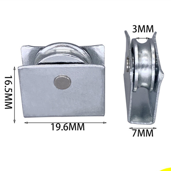 Kotač za vrata i prozore – metalni, vanjski promjer 19 mm, promjer osi 3 mm, nosivost 30 kg, radijus žljeba za uže 8 mm