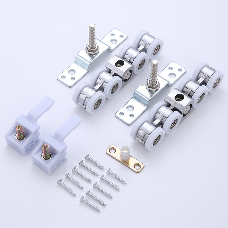 Nehéz terhelésű, csúszóajtóhoz való függő görgő cink ötvözetből — Modell: Zinc Alloy Hanging Wheel; Maximális teher 120 kg; Alkalmas szekrényekhez, gardróbokhoz és fürdőszobai ajtókhoz; Modern minimalista stílus