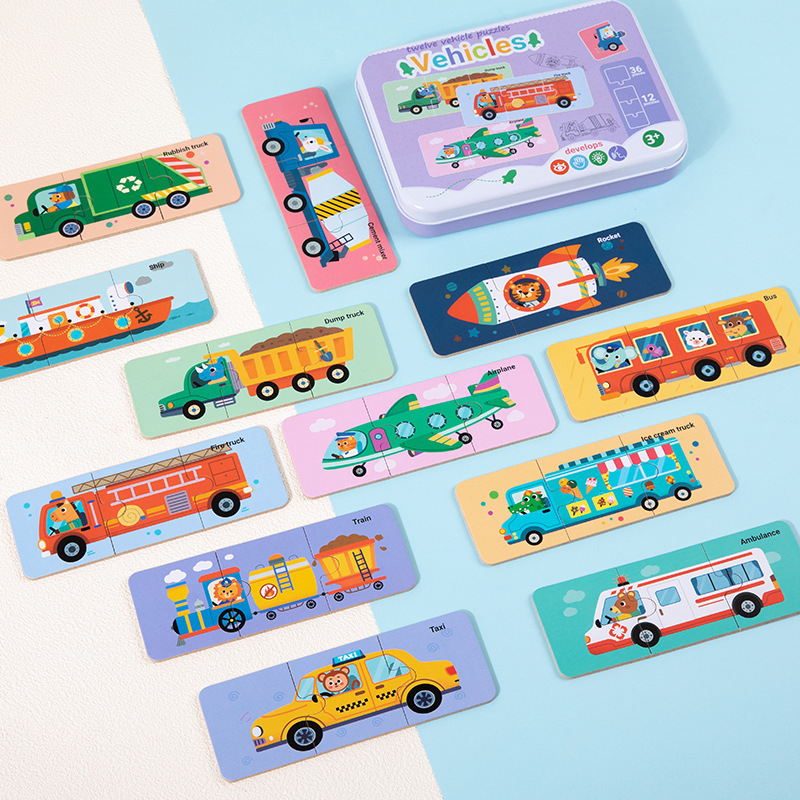 Drvena ravna slagalica – u kutiji od željeza – s prilagođenim crtežima – za uzrast 7–14 godina.