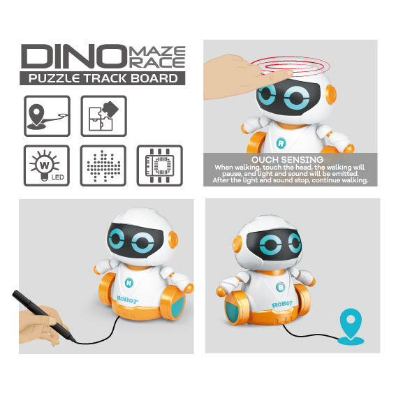 Robot za raniju edukaciju – slagalica-programiranje, praćenje linije, zvuk i svjetlo (Napajanje: baterija tipa dugme; Materijal: plastika; Dobna skupina: 4–6 godina; Memorija: bez memorije)