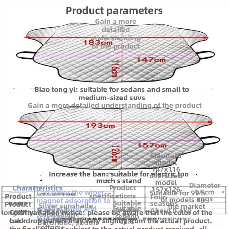 Kviltovaný snehový štít pre predné sklo auta, tri vrstvy bavlny, inštalácia kartou, univerzálne použitie