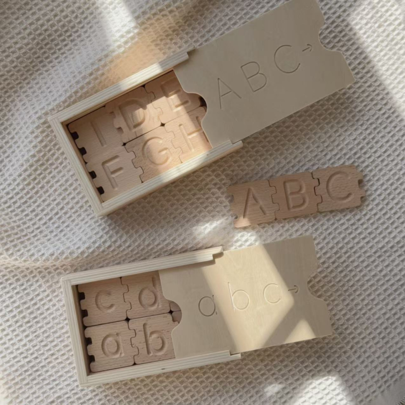 Montessori drveni alfabet – engleska abeceda, rani edukativni puzzle sa velikim i malim slovima, DIY prilagodba i logotip OEM