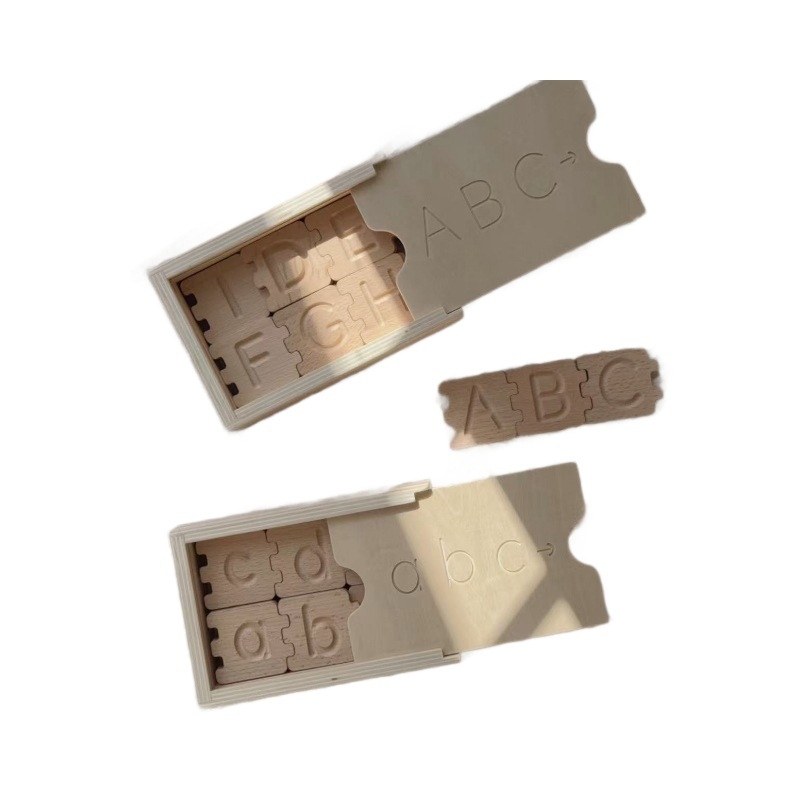 Montessori drveni alfabet – engleska abeceda, rani edukativni puzzle sa velikim i malim slovima, DIY prilagodba i logotip OEM