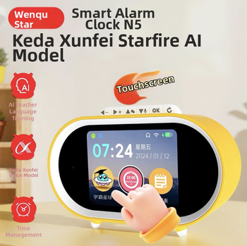 Wenquxing AI pametni alarmni sat s glasovnim dijalogom – LCD zaslon, Wi‑Fi, prepoznavanje glasa, litijeva baterija, za djecu 7–14 godina