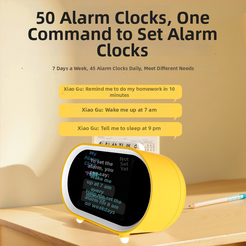 Wenquxing AI pametni alarmni sat s glasovnim dijalogom – LCD zaslon, Wi‑Fi, prepoznavanje glasa, litijeva baterija, za djecu 7–14 godina