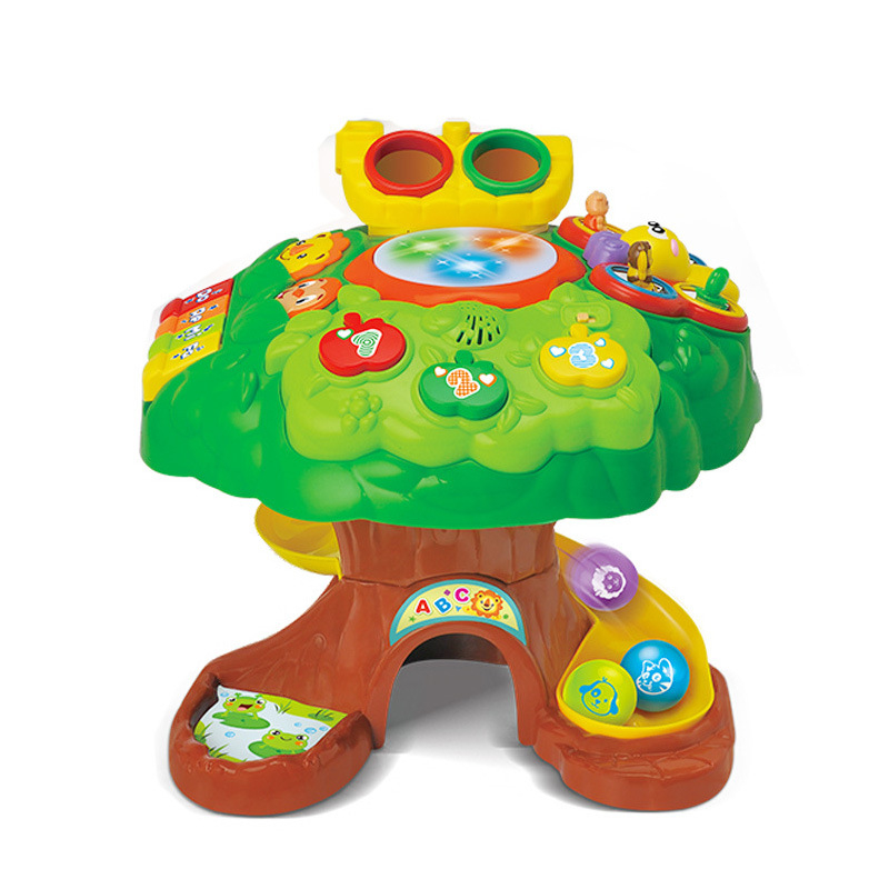 Abelu Bölcs Fa Játékasztal óvodásoknak — zene, fényvetítés és interaktív szülő-gyermek játékok; ABS anyag; elemes működés; 4–6 éveseknek