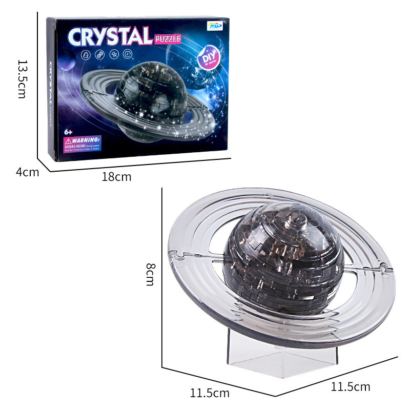3D Saturn kristályos puzzle modell, műanyag, DIY gyerekeknek 4–6 éveseknek