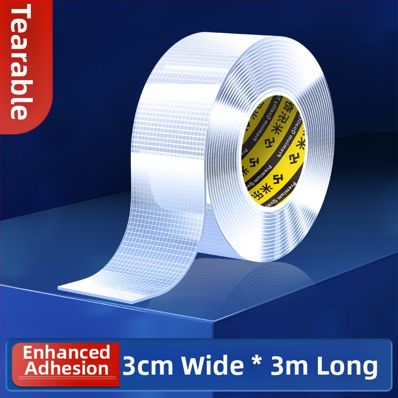Nano mriežková obojstranná páska, priehľadná, prateľná akrylová lepivá vrstva; vysoká viskozita, silné priľnutie, -20°C až 80°C.