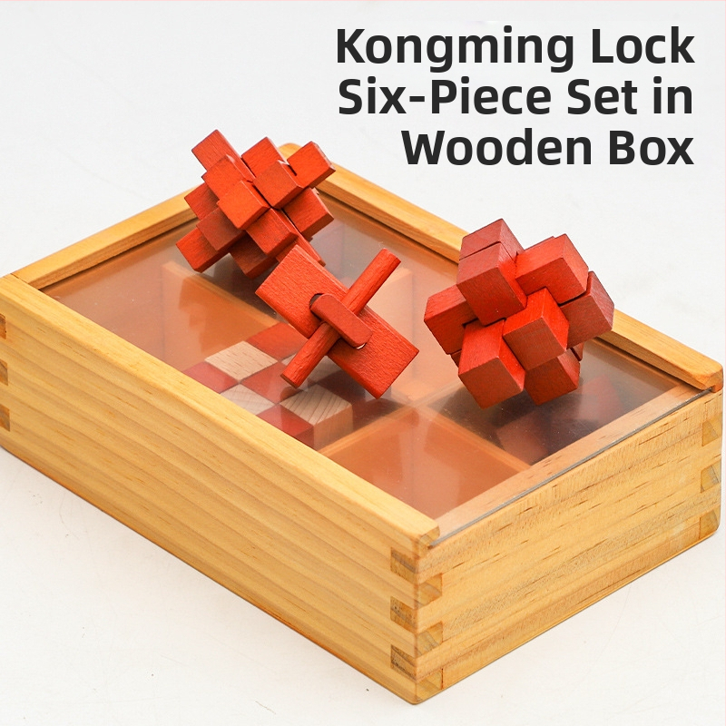 Kongming Luban Lock drveni puzzle za demontažu – devet povezanih prstena; potiče finu motoriku, kognitivne sposobnosti i emocionalnu izdržljivost; DIY dostupan