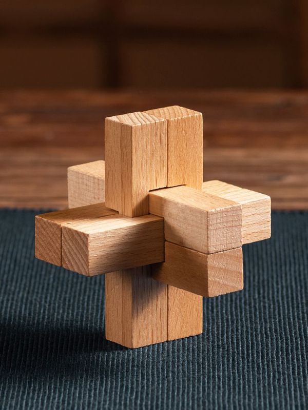 Luban Lock / Kong Ming Lock puzzle, šest dijelova, od bukovog drveta, visoka težina, mozgalica za odrasle i djecu, komplet