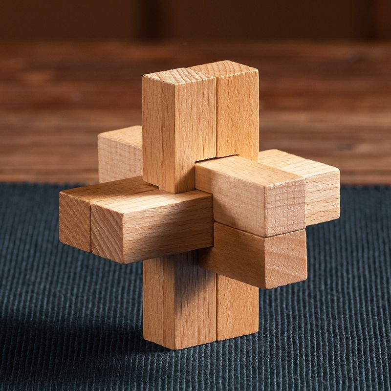 Luban Lock / Kong Ming Lock puzzle, šest dijelova, od bukovog drveta, visoka težina, mozgalica za odrasle i djecu, komplet