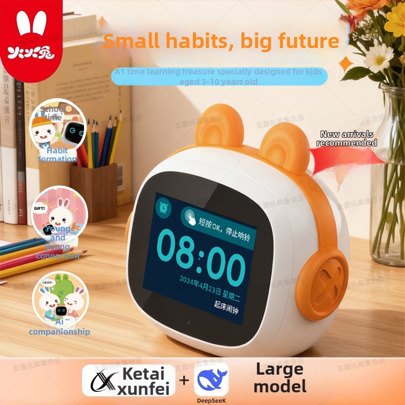 Huohuo Rabbit AI okos ébresztő robot gyerekeknek – angol nyelvtanulás, Bluetooth, felvétel, USB töltés