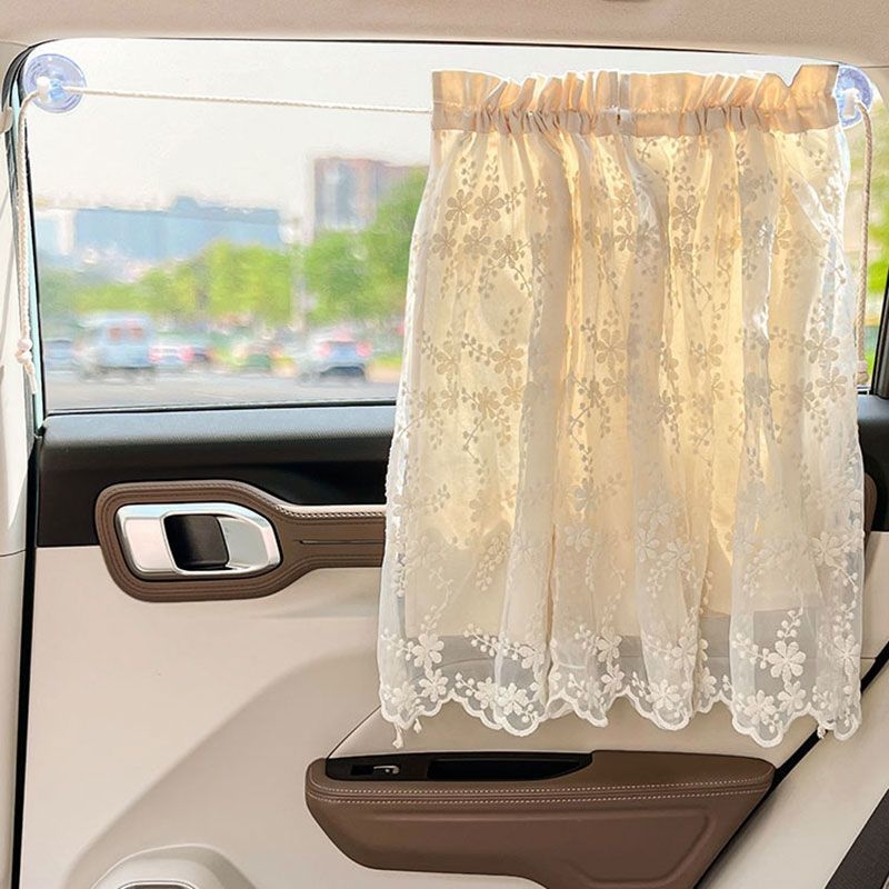 Auto sjenilo s čipkastim materijalom, visi s usisnom čašicom, univerzalna kompatibilnost, proziran tip, dvostruki sloj za zaštitu od sunca i topline