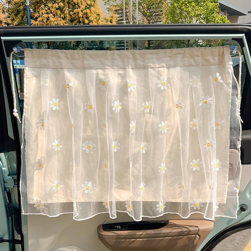 Auto sjenilo s čipkastim materijalom, visi s usisnom čašicom, univerzalna kompatibilnost, proziran tip, dvostruki sloj za zaštitu od sunca i topline