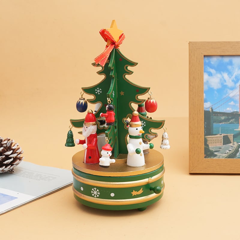Drveni božićni ukrasi s kutijom za glazbu – stolni karusel za božićnu scenu, stilovi: poslovni, pastoralni, crtani, kineski stil, moderna umjetnost