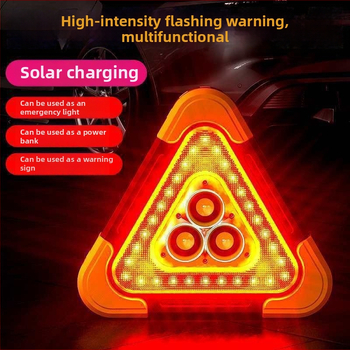 Триъгълна предупредителна табела за автомобил с LED, ABS отражателна пластмаса, USB и слънчево зареждане, 3 LED диода, 5V