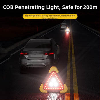 Триъгълна предупредителна табела за автомобил с LED, ABS отражателна пластмаса, USB и слънчево зареждане, 3 LED диода, 5V