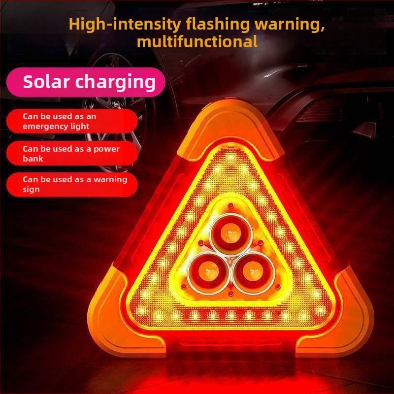 Τριγωνικό Προειδοποιητικό Σήμα με LED για Αυτοκίνητο, USB και Ηλιακή Φόρτιση, 3 LED Λυχνίες, 5V