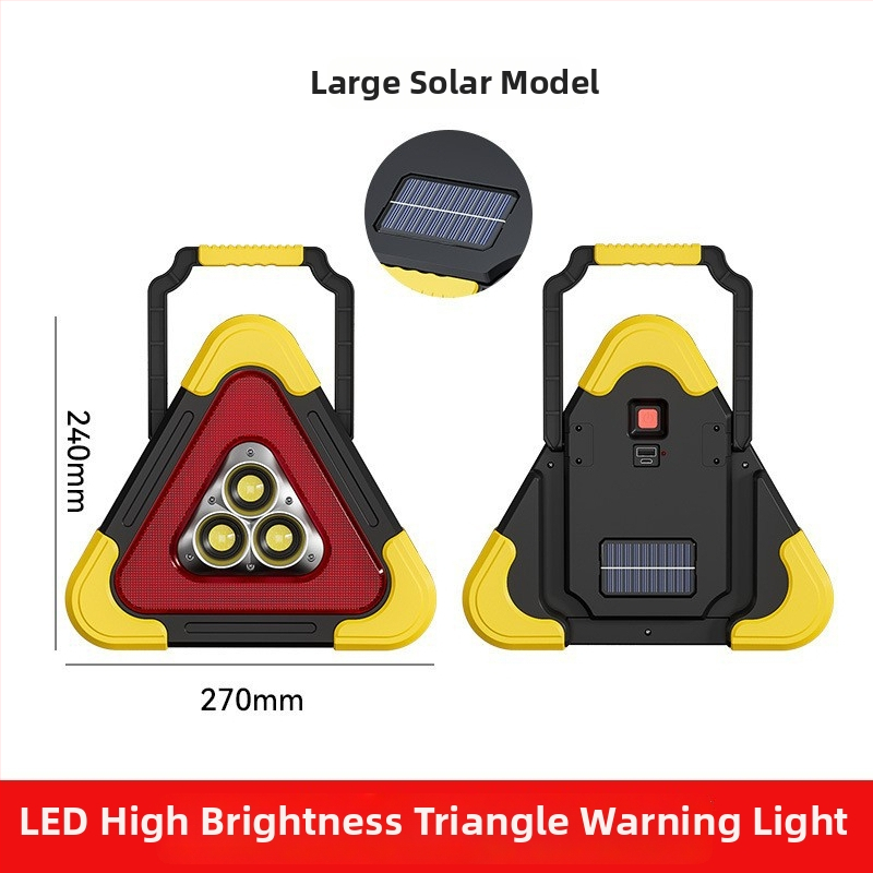 Триъгълна предупредителна табела за автомобил с LED, ABS отражателна пластмаса, USB и слънчево зареждане, 3 LED диода, 5V