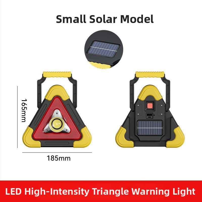 Триъгълна предупредителна табела за автомобил с LED, ABS отражателна пластмаса, USB и слънчево зареждане, 3 LED диода, 5V