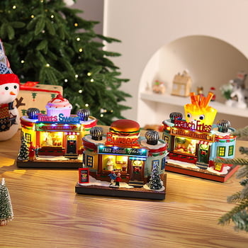 Božićni svjetleći glazbeni ukras – Santa figura od smole i plastike, ukras za izlog