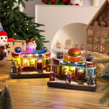 Božićni svjetleći glazbeni ukras – Santa figura od smole i plastike, ukras za izlog