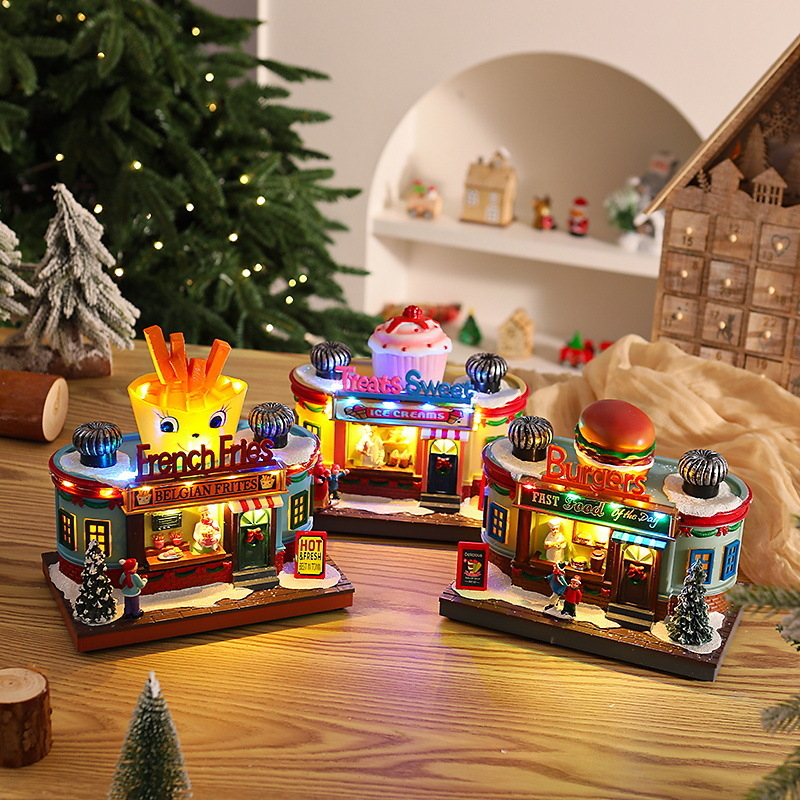 Božićni svjetleći glazbeni ukras – Santa figura od smole i plastike, ukras za izlog