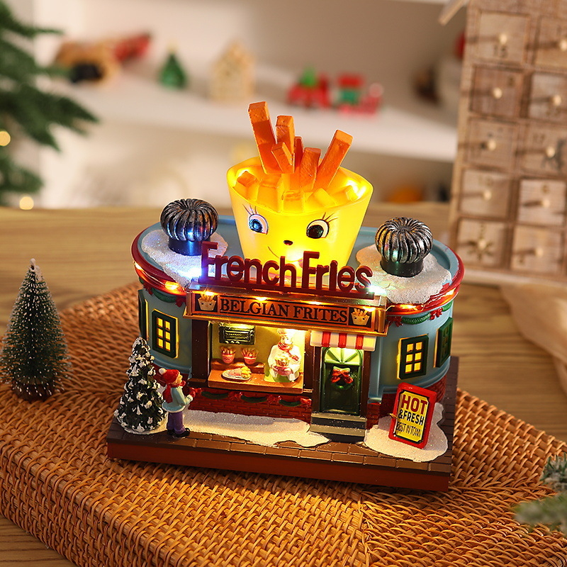 Božićni svjetleći glazbeni ukras – Santa figura od smole i plastike, ukras za izlog