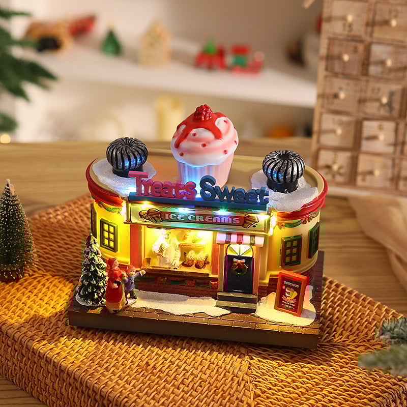 Božićni svjetleći glazbeni ukras – Santa figura od smole i plastike, ukras za izlog