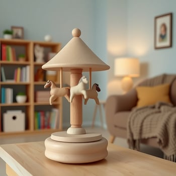 Fa karusszel zenélő doboz, bükkfa anyaga, modern minimalista stílus – lány születésnapjára szánt ajándék