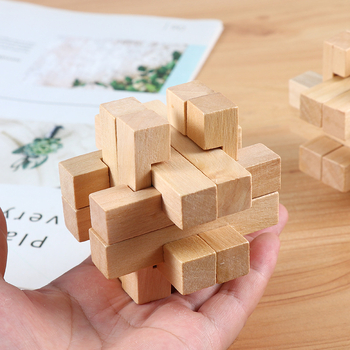 Fából készült Kong Ming/Luban zár – interaktív logikai puzzle, DIY, 7–14 éveseknek
