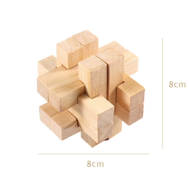 Fából készült Kong Ming/Luban zár – interaktív logikai puzzle, DIY, 7–14 éveseknek