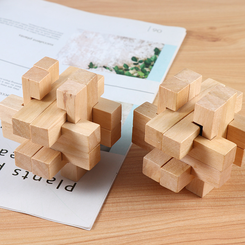 Fából készült Kong Ming/Luban zár – interaktív logikai puzzle, DIY, 7–14 éveseknek