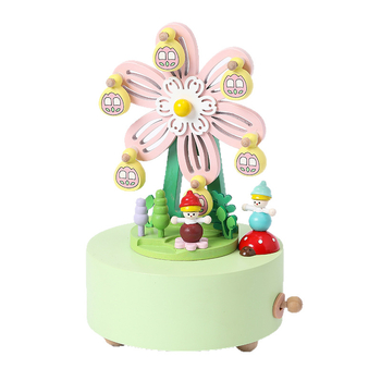 Fából készült zenélő karusszel – bükkfa, kézzel készített, festett, gravírozott, egyszerű és modern stílus