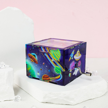 Kézi tekeréses zenei doboz, akril, testreszabható DIY, rajzfilm stílusú, logó nyomtatás elérhető