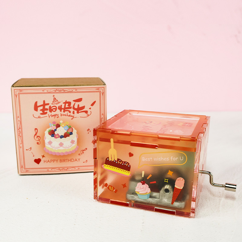 Kézi tekeréses zenei doboz, akril, testreszabható DIY, rajzfilm stílusú, logó nyomtatás elérhető